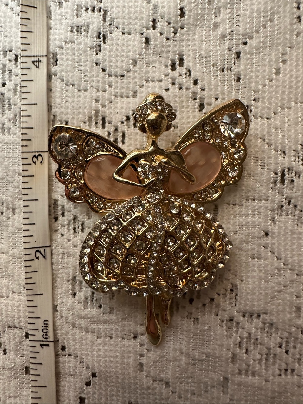 Gold and Pink Crystal Ballerina 2.5” Brooch - Picture 2 of 4